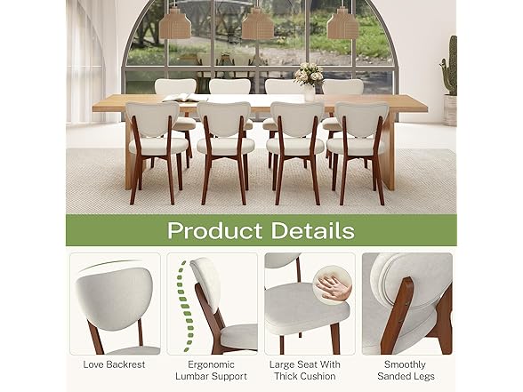 Wooden Dining Chairs Set of 4, Modern Fabric Upholstered Dining Room Chair Kitchen Chairs, Farmhouse Dinner Chair for Kitchen Dining Room (Open Box)