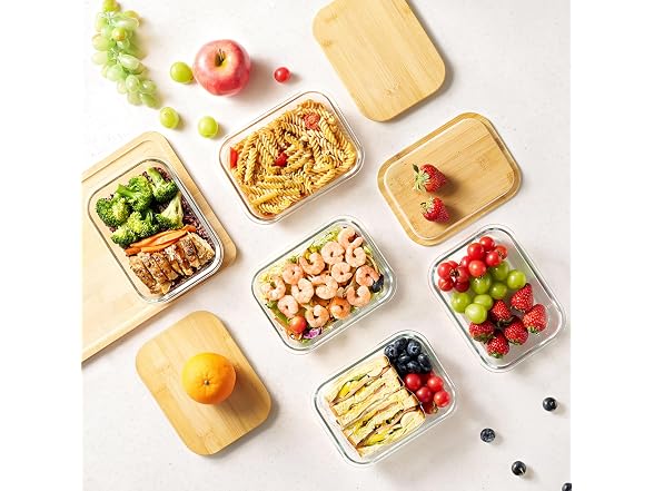Vtopmart 5 Pack Glass Containers W/ Bamboo Lids