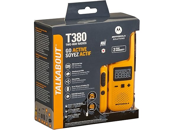 (NEW) 2-PACK Motorola T380 FRS Talkabout 2-Way 25 Mile Radios