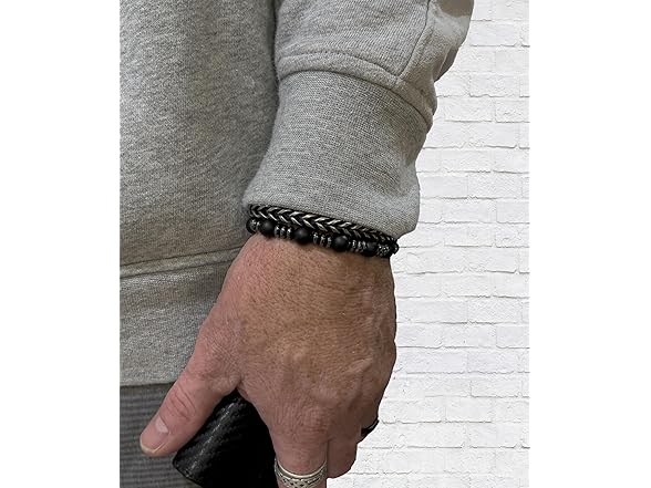 NVR GVN Mens Beaded Bracelet Black Onyx