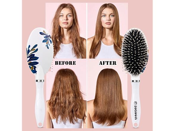 Sosoon Boar Bristle Hair Brush and Comb Black