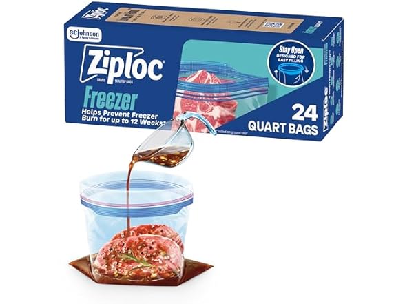 Ziploc Quart Freezer Bags, 24 Count