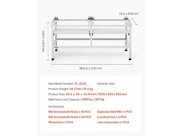 Washing Machine Stand, 48.5x25-Inch Washer