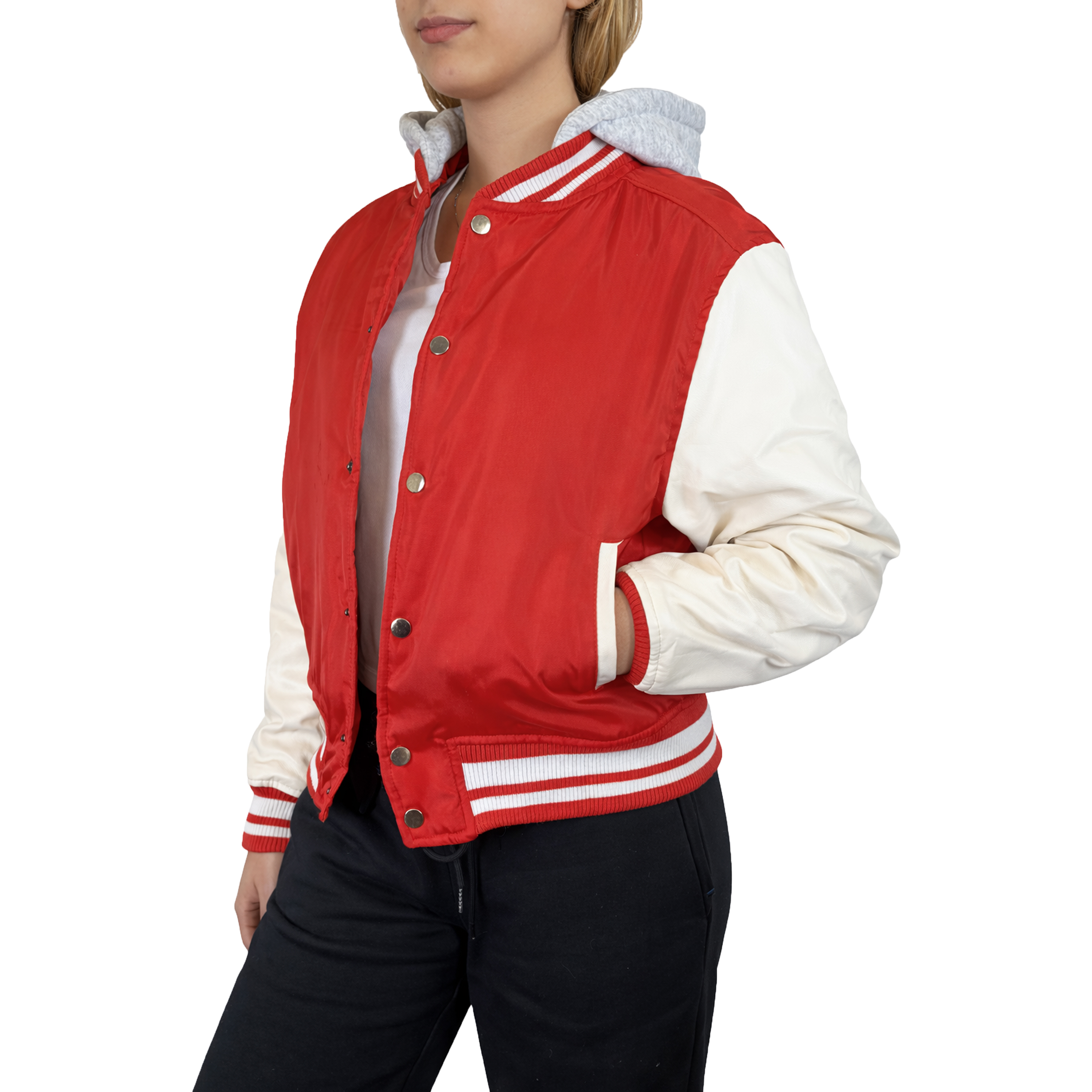 Womens Heavyweight Hooded Varsity Jacket - Gallery 19