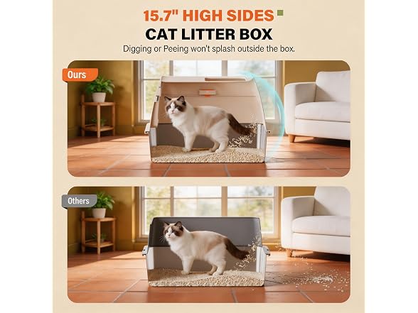 CatbruLop Stainless Steel Litter Box with Lid, Cream