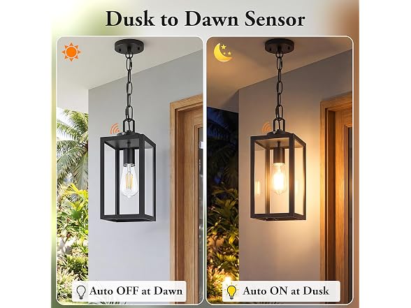 BesLowe Dusk to Dawn Outdoor Pendant Light, Black