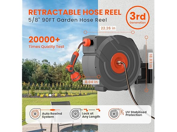 Retractable Hose Reel5/8 in x 90 ft