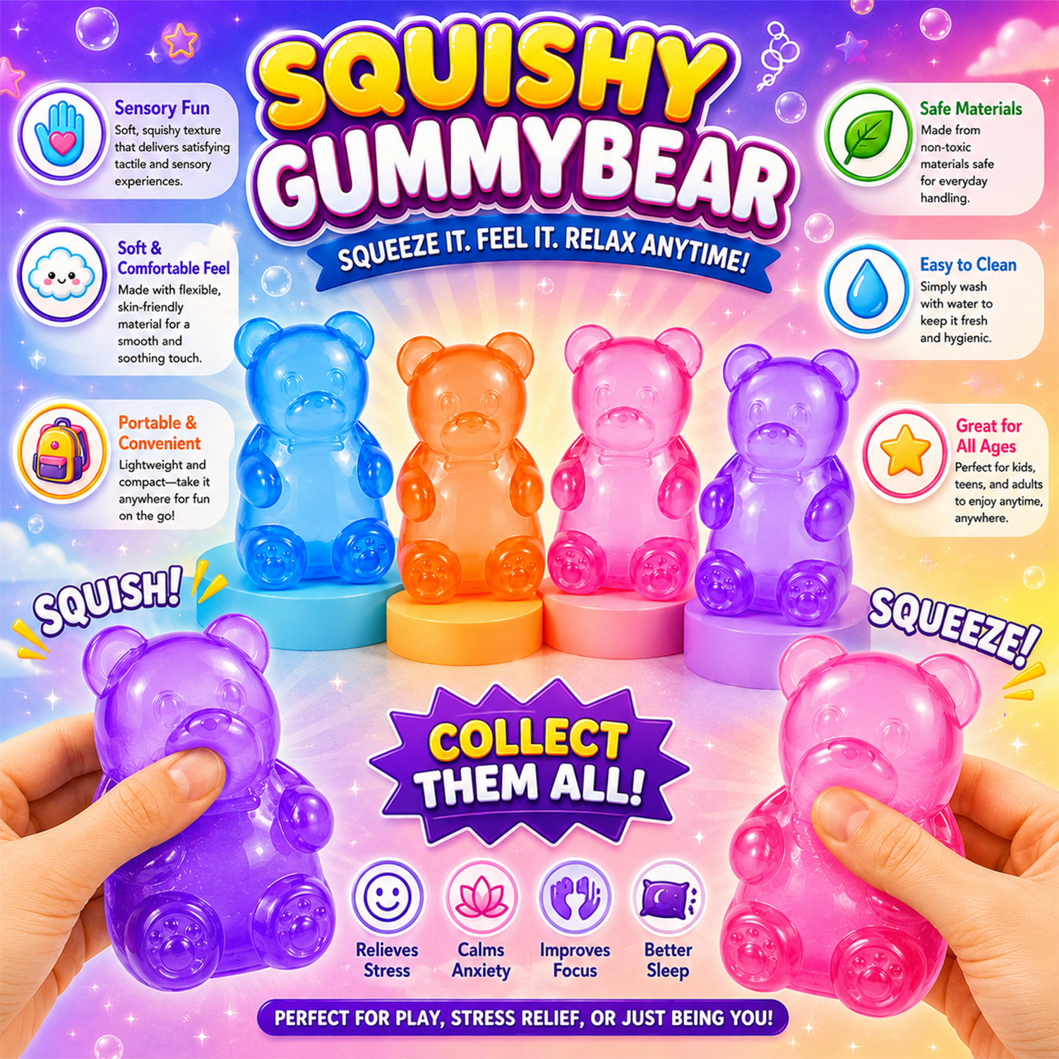 Twilight Squishy Sensory Toys Gummy Bear, 3PK - Gallery 10
