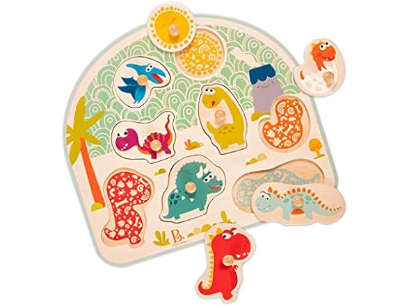 B. toys B. toys – Stomping Dinos – Wooden Peg Pu