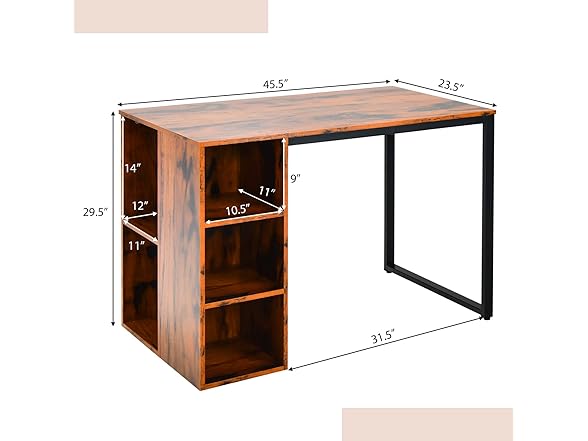 GLOBALWAY Computer Desk with Bookshelf