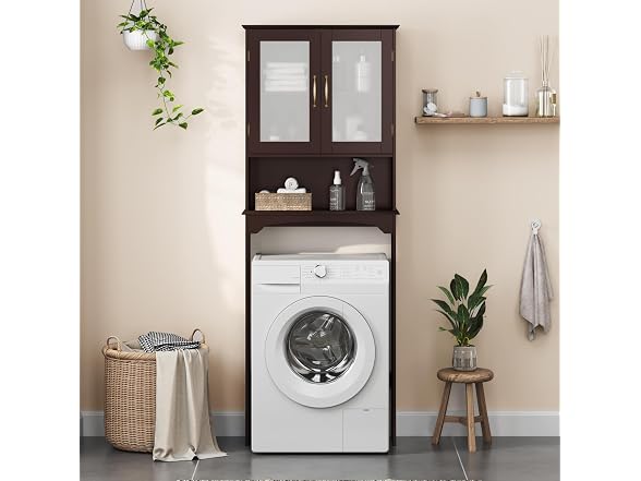 Yaheetech Over the Toilet Storage Cabinet with Glass Doors