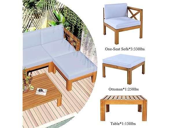 Merax Patio Furniture Sets 5 Pieces, Grey