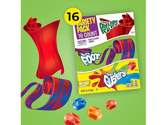 16CT Fruit Roll-Ups, Fruit by the Foot and Gushers