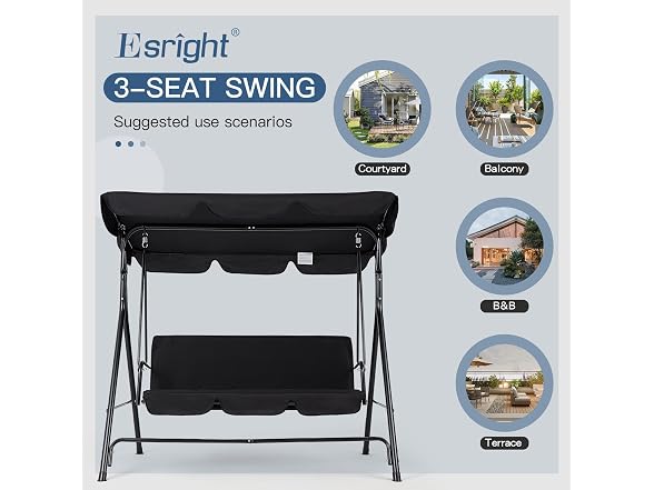 Esright Patio Swings Outdoor, 3-Seat Outdoor Porch Swing Chair