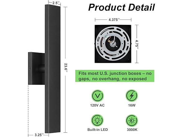 BesLowe 2-Pack 23.6" Outdoor Wall Lights