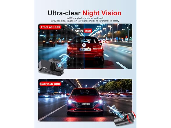 Winail Dash Cam Front Rear 4K+2.5K