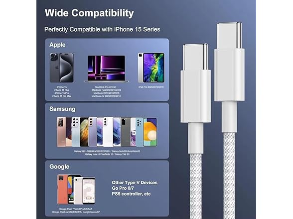2 x Pack, 3ft, 60W USB-C to USB-C Fast Charging Cable