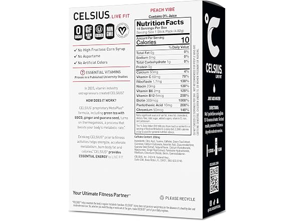 14ct CELSIUS On The Go PEACH VIBE, Sugar Free
