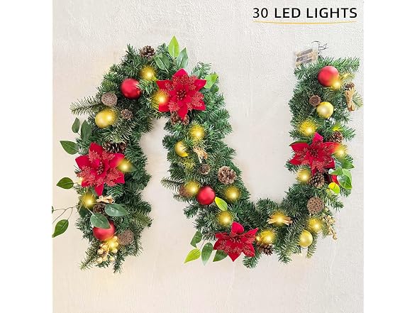 WANNA-CUL Pre-Lit 6' Red/Gold Christmas Garland - Gallery 7