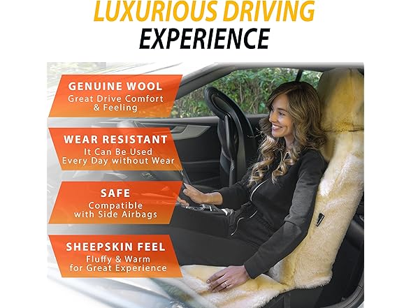 ZONE TECH Sheepskin Car Seat Cover Ivory or Black