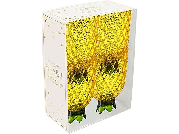 Slant Party Supplies - Set of 4 Acrylic Wine Glasses, 12-Ounce, Yellow Pineapple