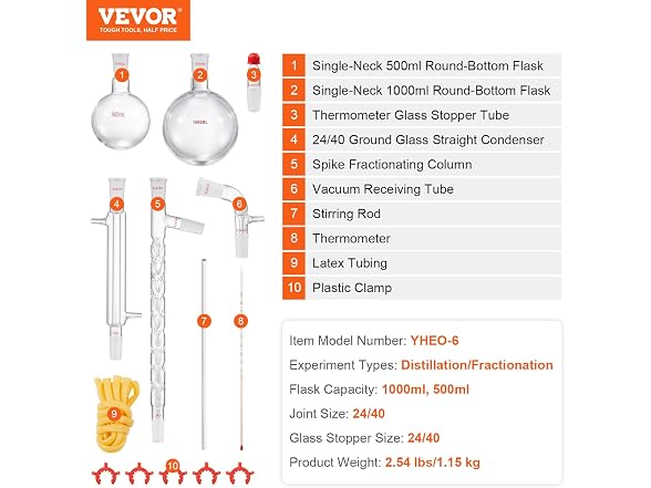 VEVOR Lab Distillation Kit, 3.3 Boro