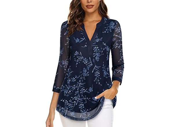 Women’s V Neck 3/4 Sleeve Tunic Top