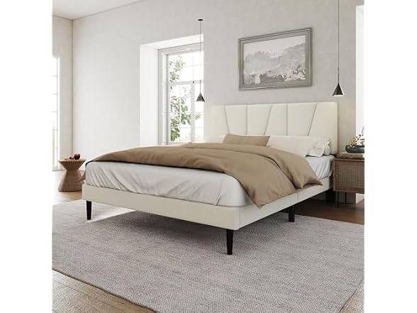 Bed Frame, Fabric Upholstered Headboard