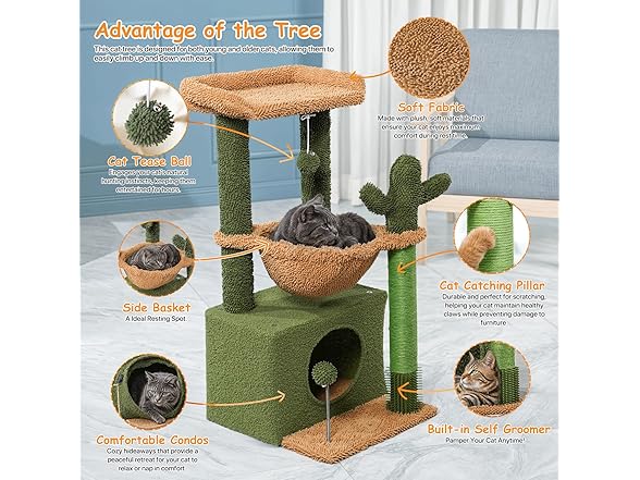 Athena Collection Small Cat Tree Tower with Scratching Post