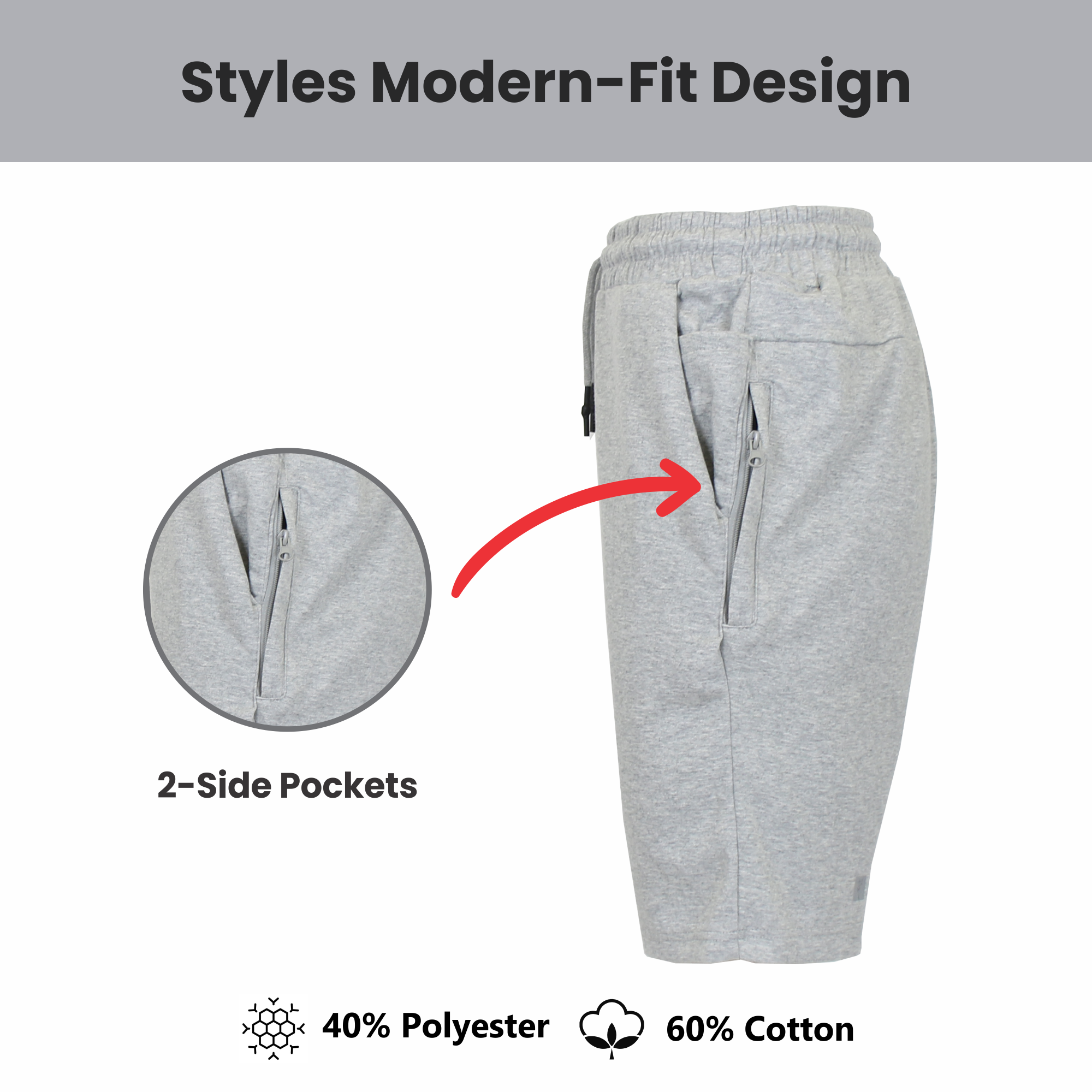 5Pk Mens Classic T/F Jogger Shorts (S-2XL) - Gallery 15