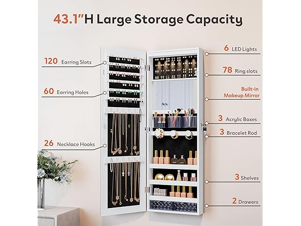 White Jewelry Armoire Organizer