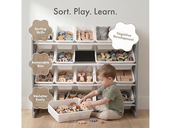 Humble Crew Kids Toy Organizer 16 Bins Grey