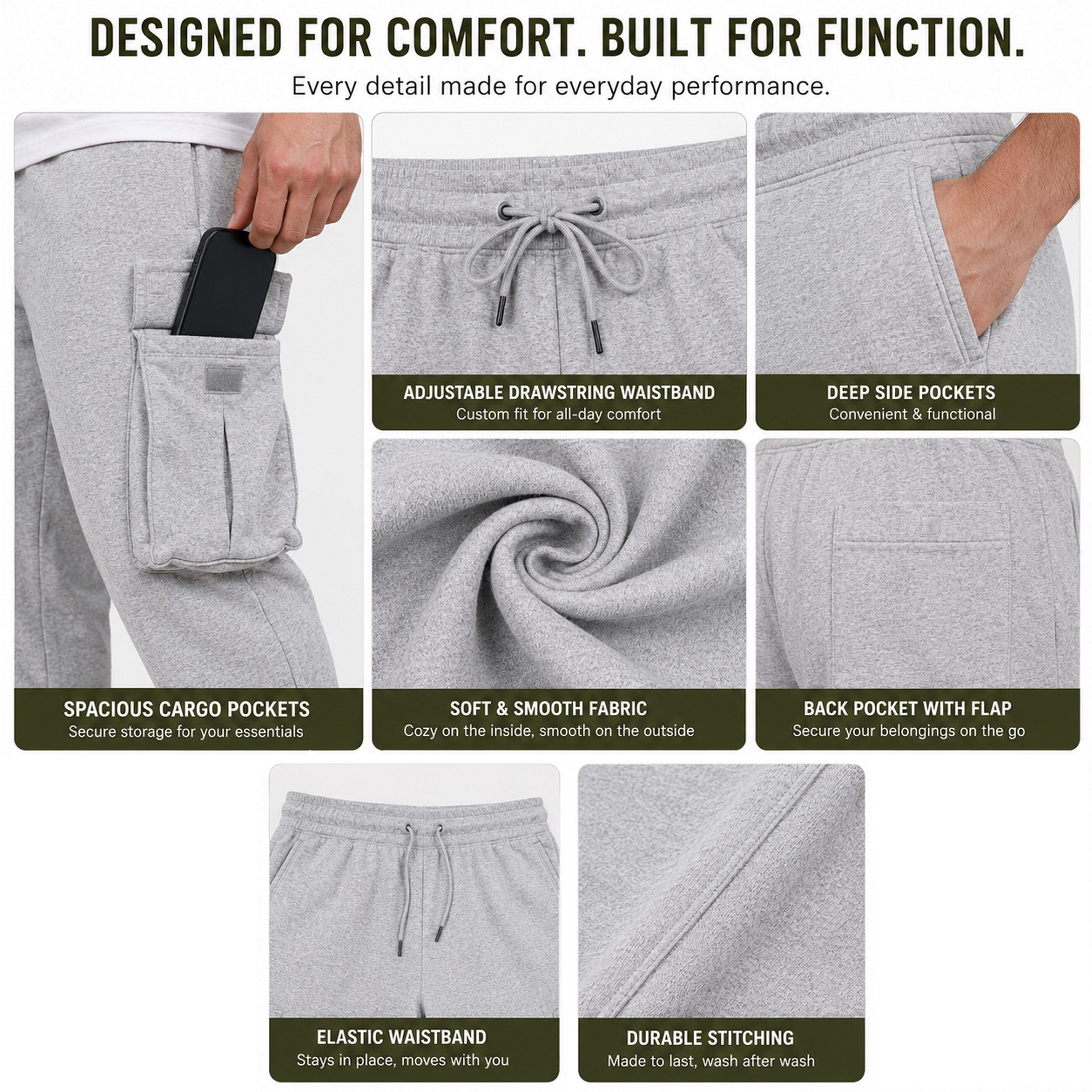 3Pk Mens Open Bottom Fleece Sweatpants - Gallery 25