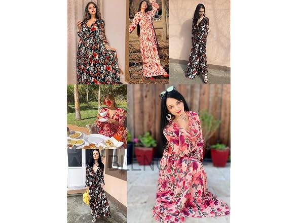 Blencot Women (S) Casual Boho V Neck Long Dress