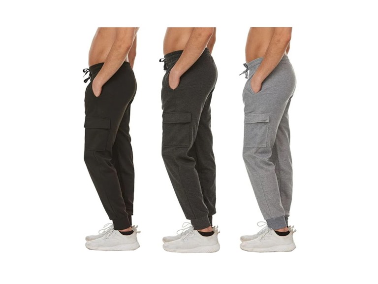 BLUE ICE WC-----(Men's 3Pack) / JMFCJ-100 / BK-CH-HG / M Medium 3PK Mens Fleece-Lined Cargo Joggers Black - Charcoal - Heather Grey