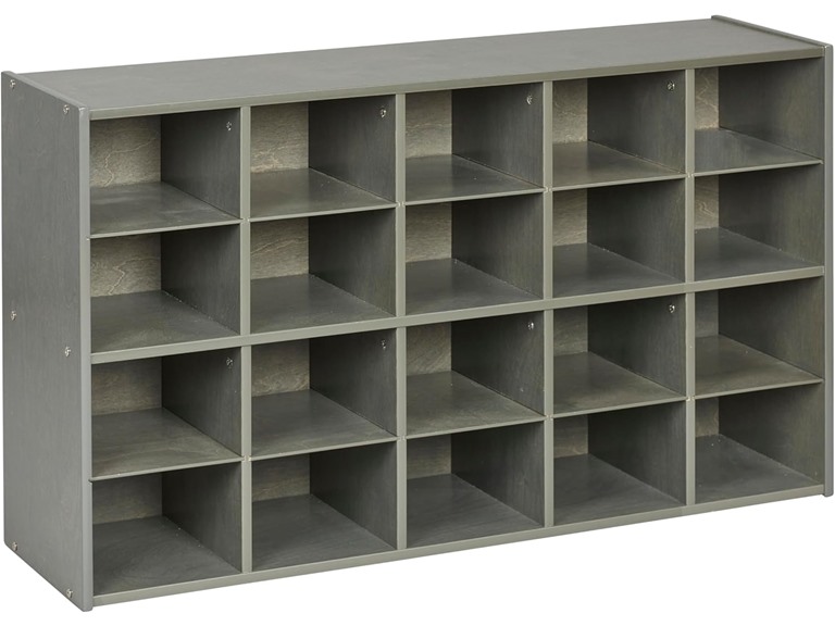 ECR4Kids Streamline 20 Cubby Tray Storage Cabinet, 4x5, Classroom Furniture, Grey Wash