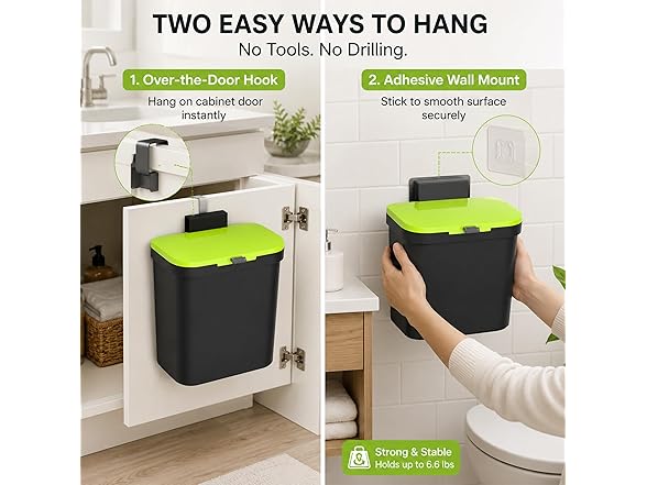 Delletir Wall Mounted Sliding Lid Trash Can (Black, 4L)