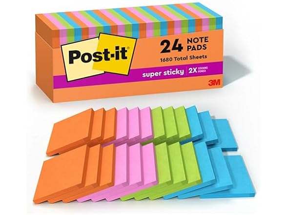 Post-it Super Sticky Notes, 24 Sticky No