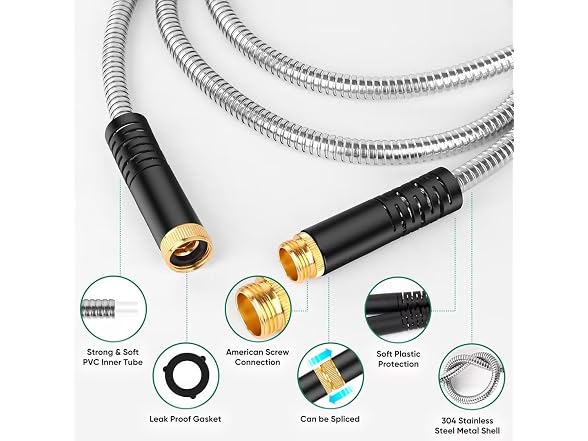Kebose 50FT Steel Garden Hose 10 Nozzle