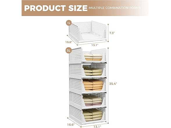 PINKPUM 5 Pack Stackable Plastic Storage Basket