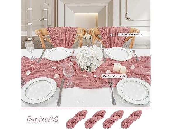 Cheesecloth Table Runner 4 Packs 36x120 Inches Dusty Rose