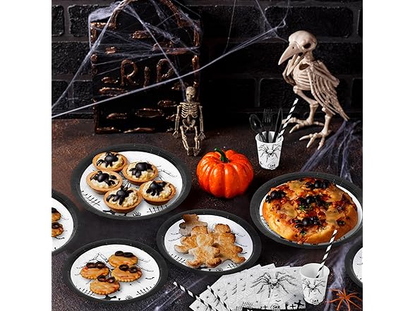 Halloween 215 Pcs Paper Plates, Napkins and Disposable Cutlery Set