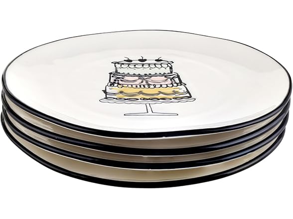 Set of 4 Small Ceramic Plates, 6" Diameter, Birthday Cake