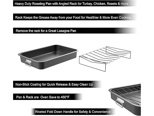 Classic Cuisine Roasting Pan with Angled Rack-Nonstick