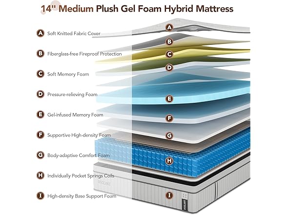 DIGLANT 14" Memory Foam Queen Mattress