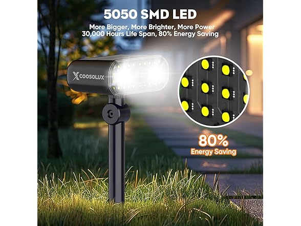 Solar Motion Sensor Landscape Spotlights, LED, 2 Pack