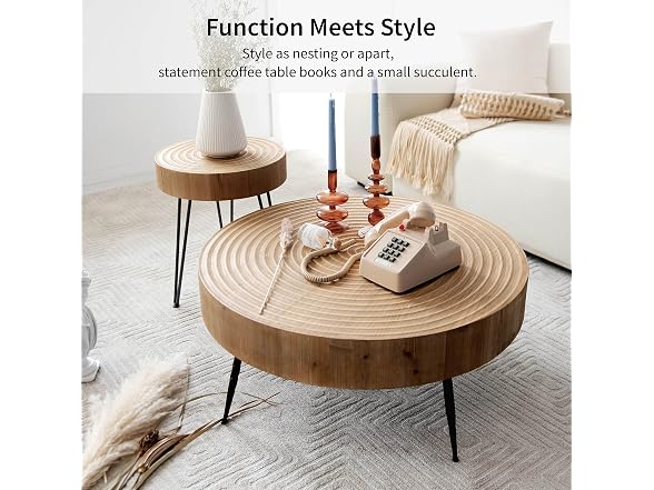 LONYKE 2-Pc Boho Nesting Table Natural