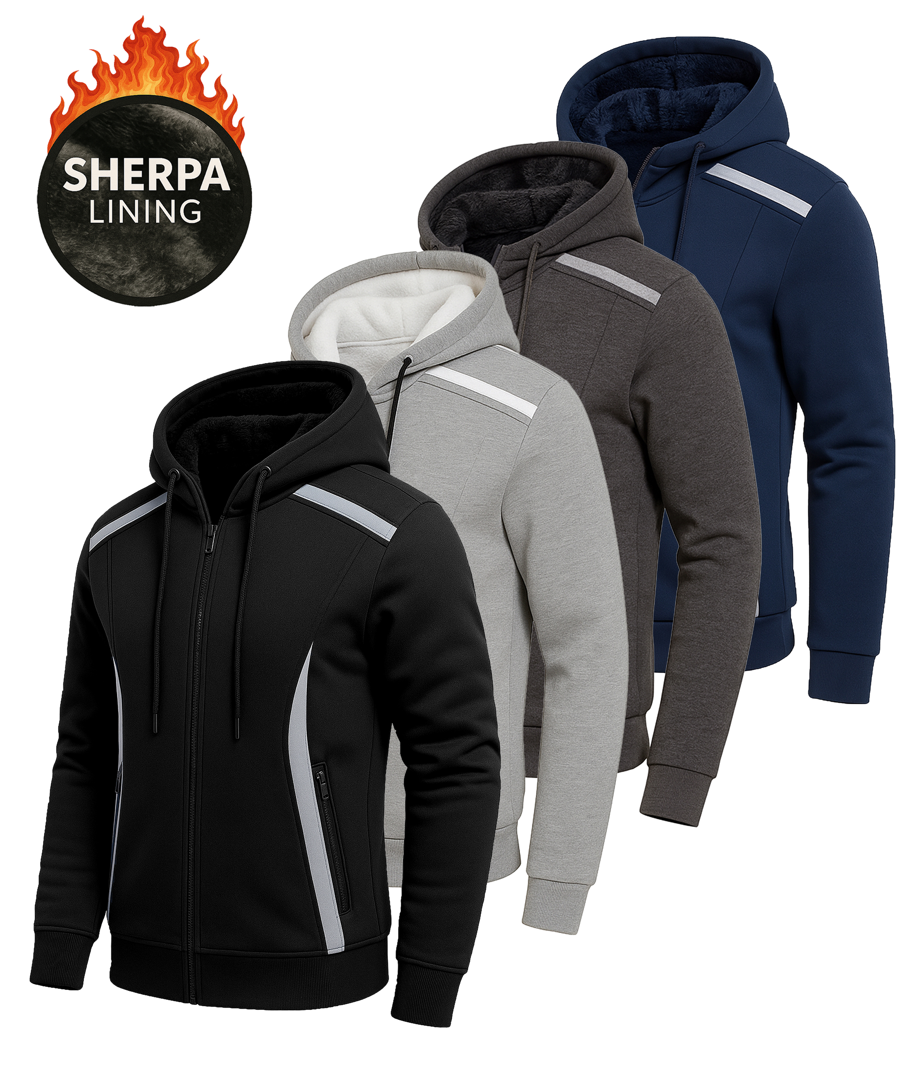 3Pk Mens Sherpa Reflective Tech Zip Hoodie - Gallery 13