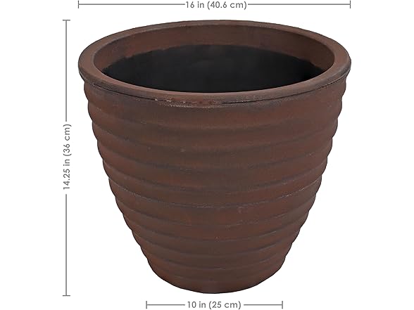 Sunnydaze Ribbed 16" Outdoor Plant Pot Set of 2