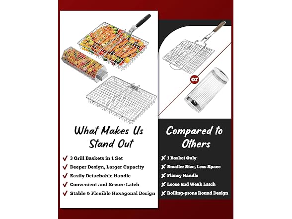 PitInnov 3pc Grill & Fish Basket Set